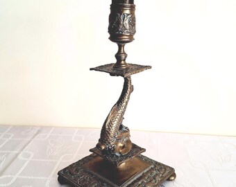 Antique bronze candlestick holder, 18 century Louis XIV fish candlestick, vintage candlestick of brass, collectible candlestick, home decor