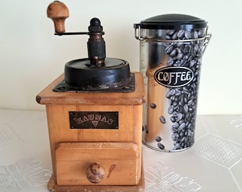 Vintage Wooden Coffee Grinder: Lithuanian Rustic Kitchen Decor