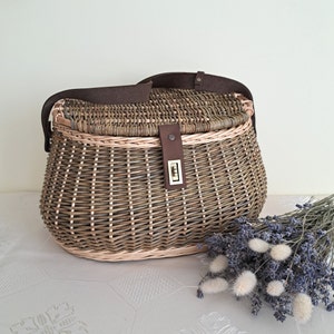 Wicker Schulter Handtasche mit weichen natürlichen Lederband handgemachte Weide Korb Pilz Jägerkorb Markt Korb Geschenk für Frau