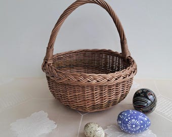 Wicker basket with top handle, round basket for kids, flower girls basket, home decor, basket for trinkets, Easter basket, gift for her