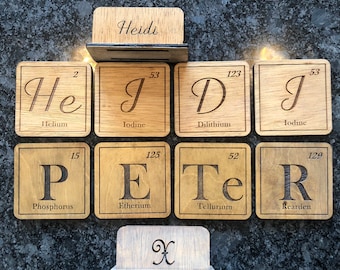 Personalized coasters with your name in elements