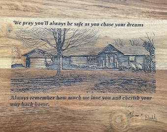 Personalized  serving tray  with your home image engraved on