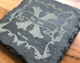 Vintage style personalized slate coasters - set of 4