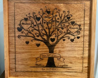 Laser carved Personalized family tree sign
