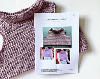 Delia Sleeveless Polo Neck - Crochet Pattern, PDF Download