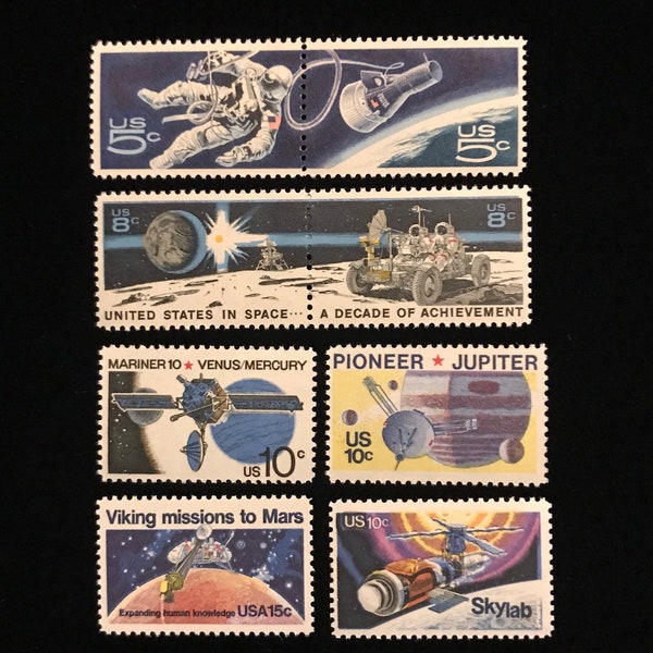 Space Related US Vintage Commemorative Stamps, set of 8, 1967 to 1978
