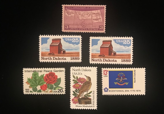 North Dakota Vintage US Stamps, issued 1939 to 1989, set of 6