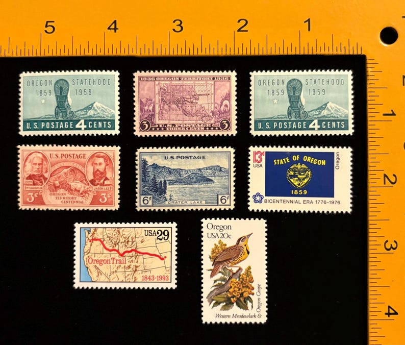 Oregon Vintage US Stamps, issued 1936 to 1993, set of 8 image 3
