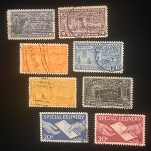 Special Delivery Stamps, US, postally used, 1917 to 1957, set of 8