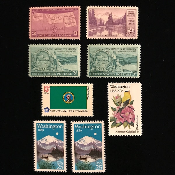 Washington State Vintage US Stamps, issued 1939 to 1989, set of 8