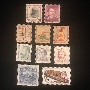 10 Genuine Dollar Value US Vintage Stamps, postally used, 1938-1994