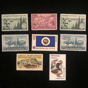 Minnesota Vintage US Stamps, issued 1937 to 1982, set of 8