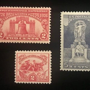 1926 set of US Vintage Stamps, Scott 627 to 629, Mint Never Hinged