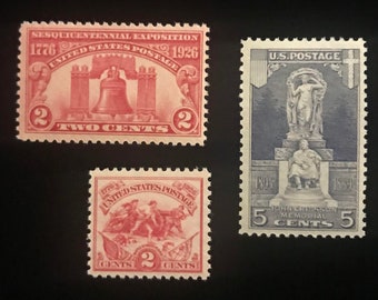 1926 set of US Vintage Stamps, Scott 627 to 629, Mint Never Hinged