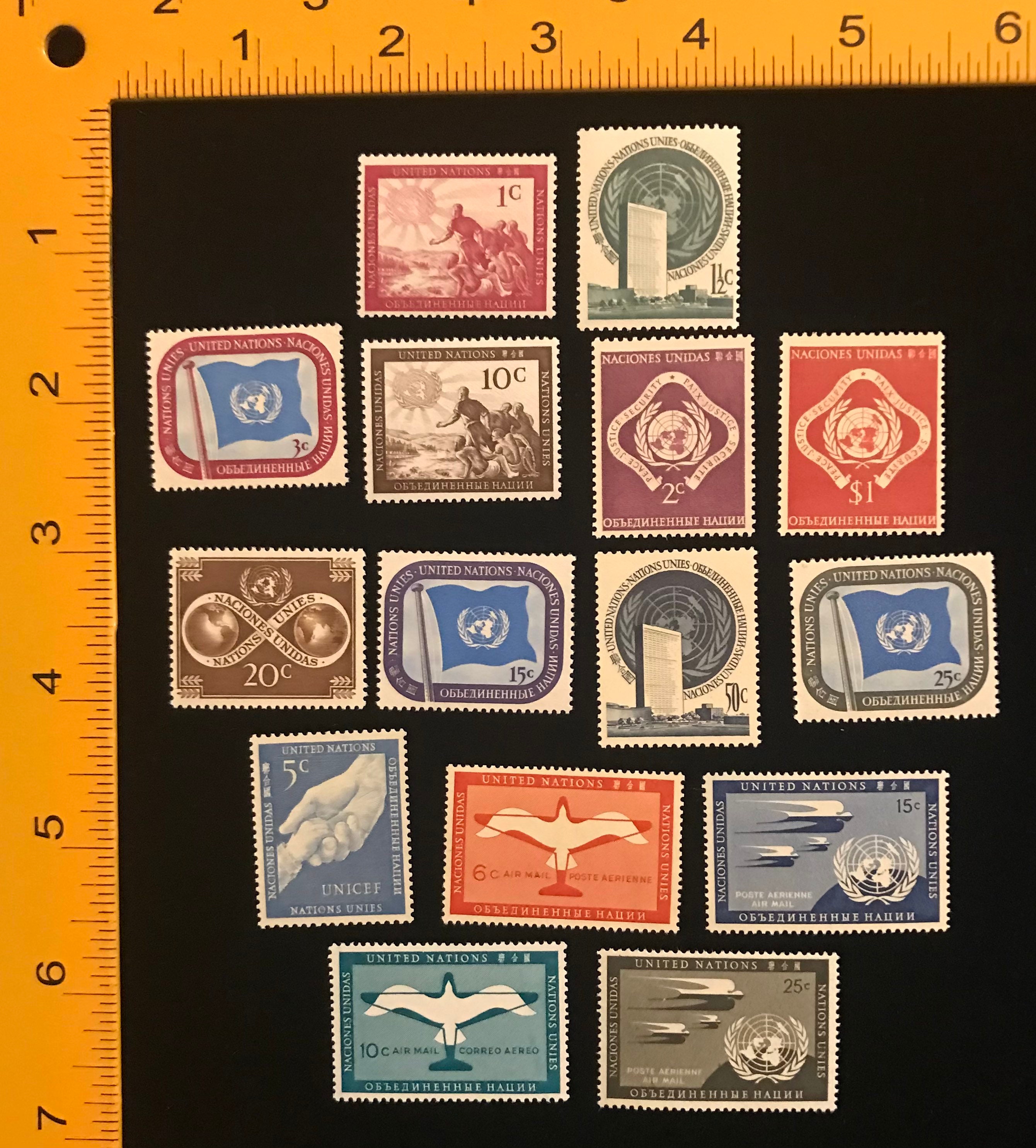 United Nations First Year Issued Vintage Postage Stamps, 1951