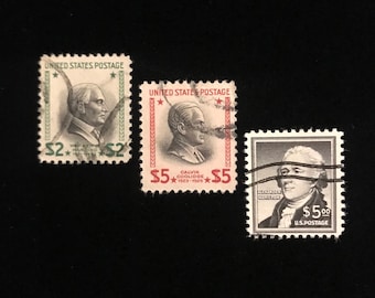 Key Dollar Values, Genuine US Vintage Stamps, 1938, 1956, set of 3