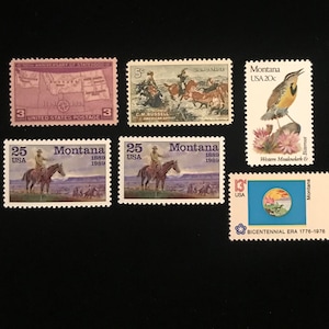 Montana Vintage US Stamps, issued 1939 to 1989, set of 6
