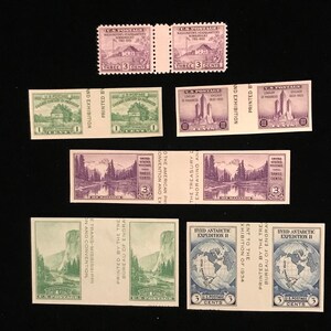 Pairs w/ Vertical Gutters, genuine vintage US stamps, set of 6 pairs, Special Printings