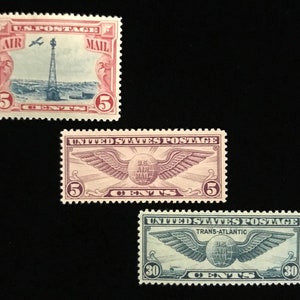 Airmail Mint Vintage US Stamps, Flat Plate PrInting, C11,C12,C24