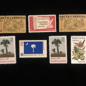 South Carolina Vintage US Stamps, issued 1963 to 1988, set of 7