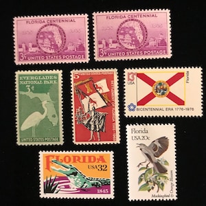 Florida Vintage US Commemorative Stamps, set of 7, 1945-1995