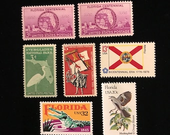 Florida Vintage US Commemorative Stamps, set of 7, 1945-1995