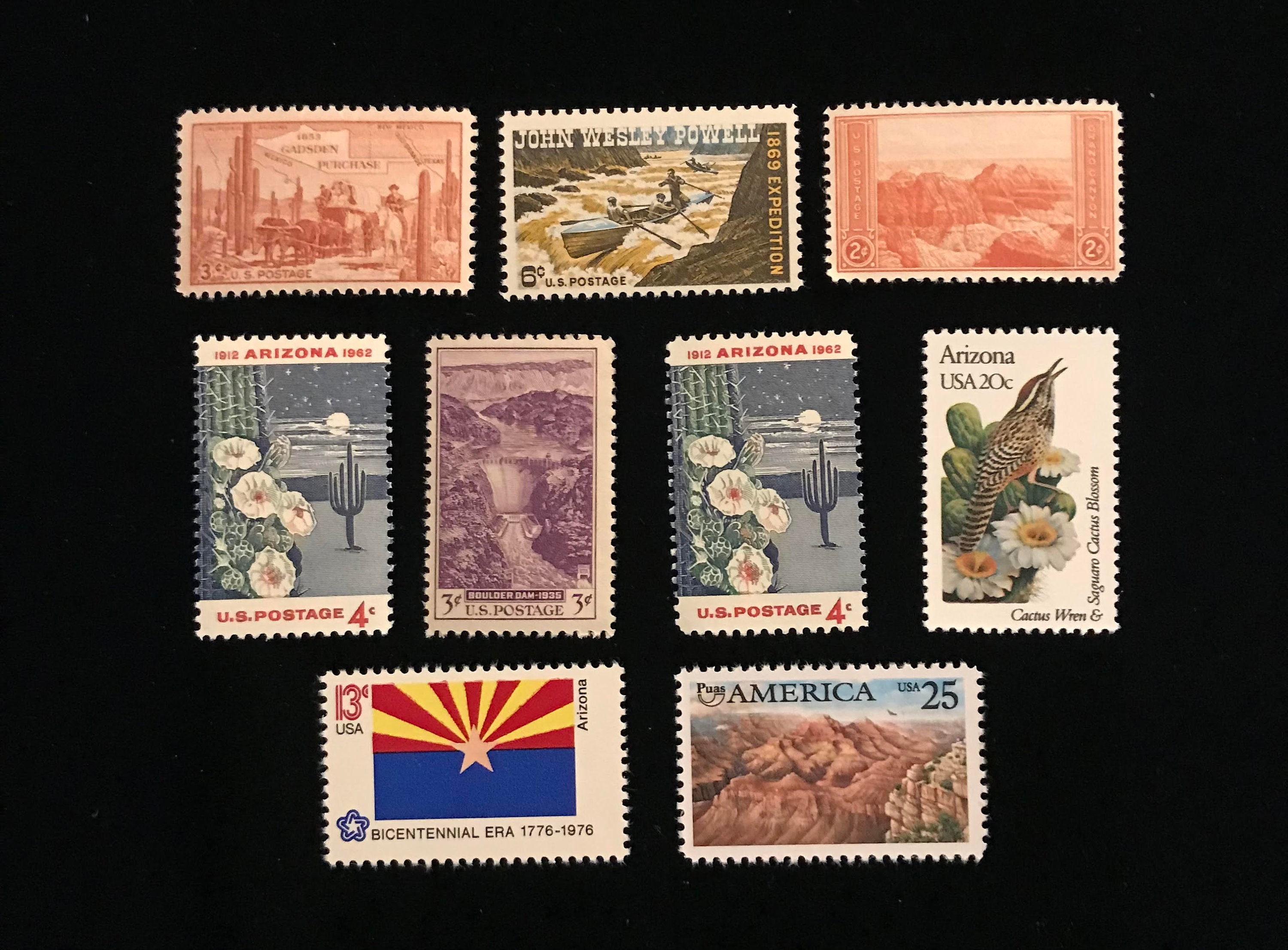 コレクション ANTIQUE STAMPS/POSTCARDS Arizona Genuine US Postage Stamps, Vintage 1934 to 1982, Set of 9