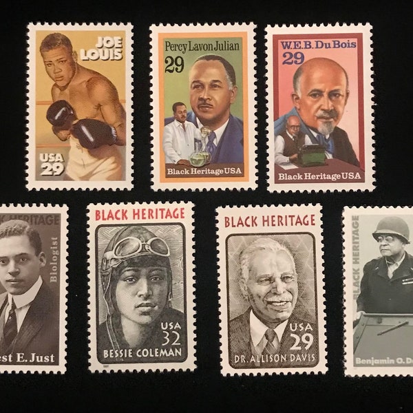 Black Heritage Vintage US Stamps, set of 7, issued 1992 to 1997