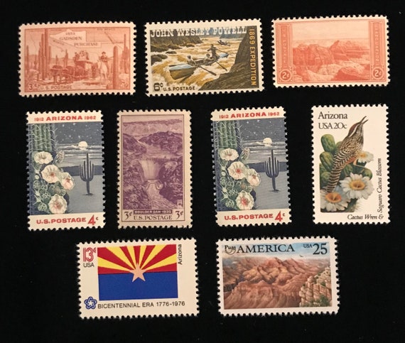 Arizona Genuine US Postage Stamps, Vintage 1934 to 1982, Set