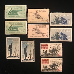 Civil War US Vintage Stamp Set of 10, issued 1961-1965