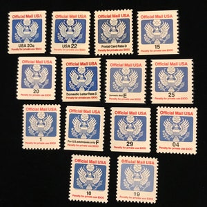 O135 to O147, US Official Stamps, MNH, set of 14, vintage 1983 - 1993