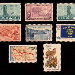 Oregon Vintage US Stamps, issued 1936 to 1993, set of 8 image 2