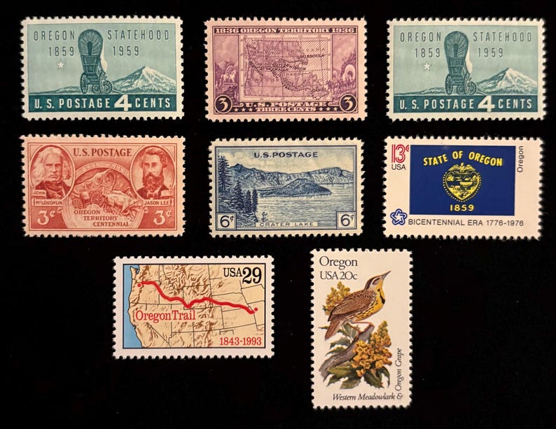 Oregon Vintage US Stamps, issued 1936 to 1993, set of 8 image 2