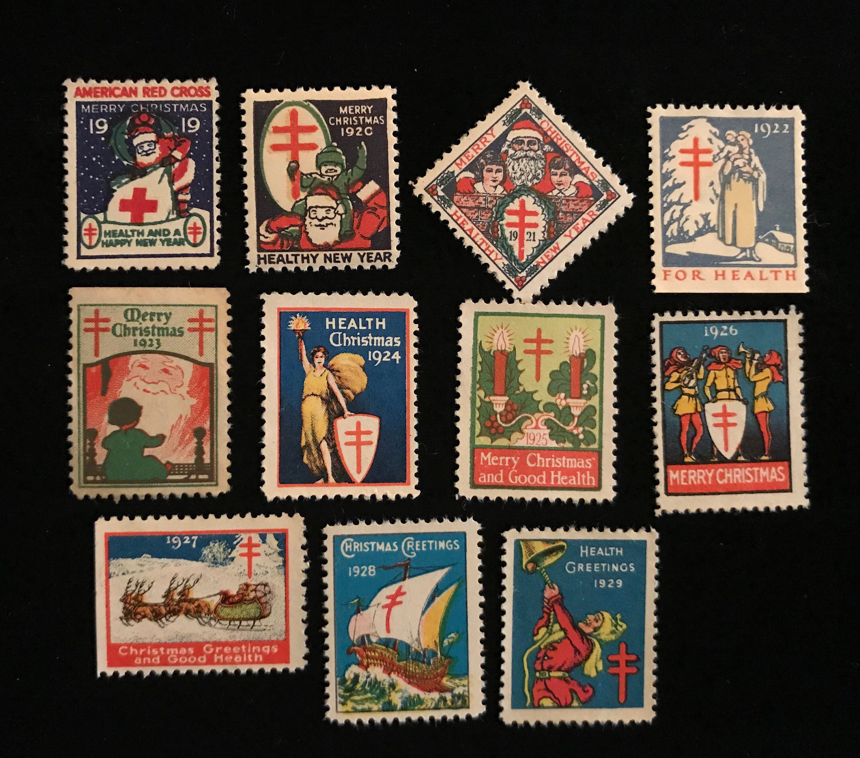 1919 to 1929 Christmas Seals, Genuine Complete Set of 11 - Etsy display picture 1