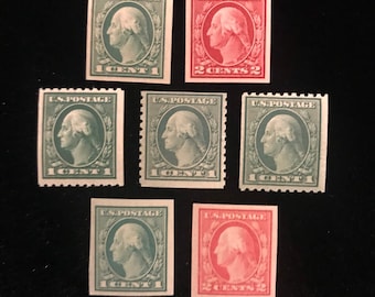 1912 to 1918 Washington Genuine US Stamps, MNH, set of 7