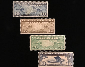 Airmail Stamps set of 4, Genuine Mint Vintage US, 1926-7, Scott C7 to C10