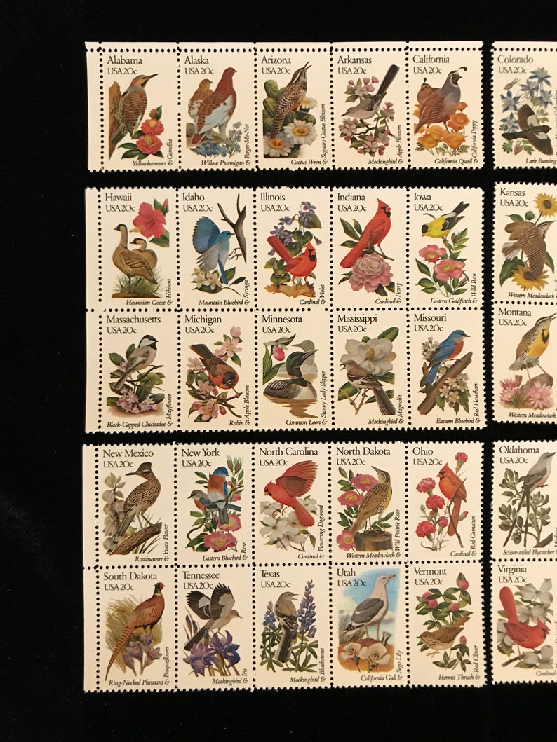 50 State Birds & Flowers US Vintage Postage Stamps Etsy