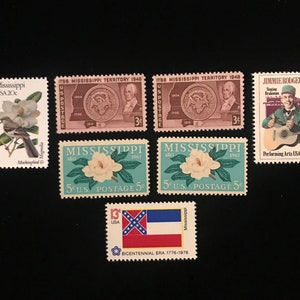 Mississippi Vintage US Stamps, issued 1948 to 1982, set of 7