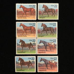 Horses Beautiful US Vintage Stamps, issued 1985, 4 different designs, 8 stamps