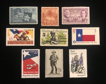 Texas Vintage US Stamps, set of 9, issued 1936 to 1995