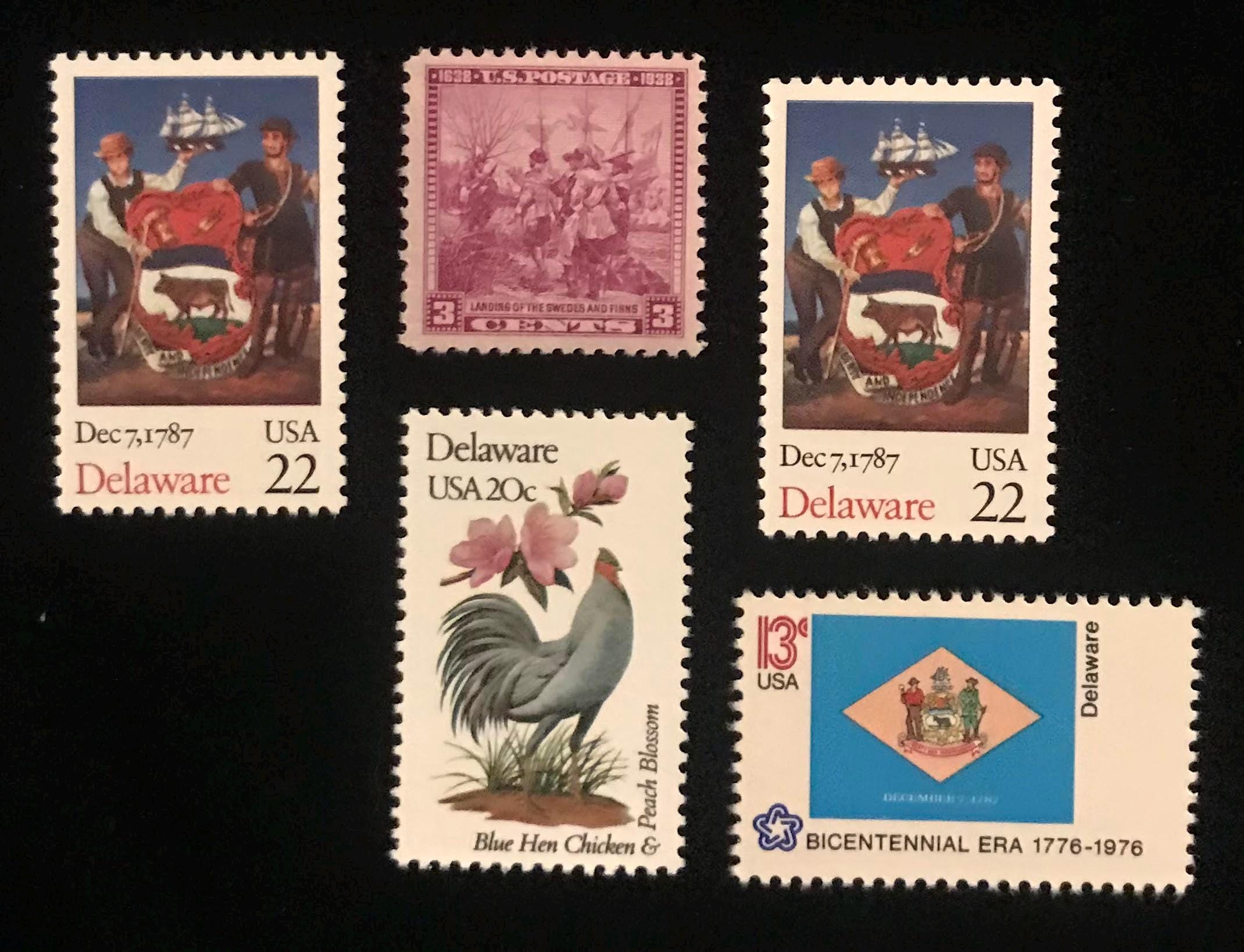 Delaware Vintage US Postage Stamps, Issued 1976 to 1987, Set of 5 - Etsy