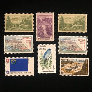 Nevada Vintage US Stamps, issued 1935 to 1982, set of 8