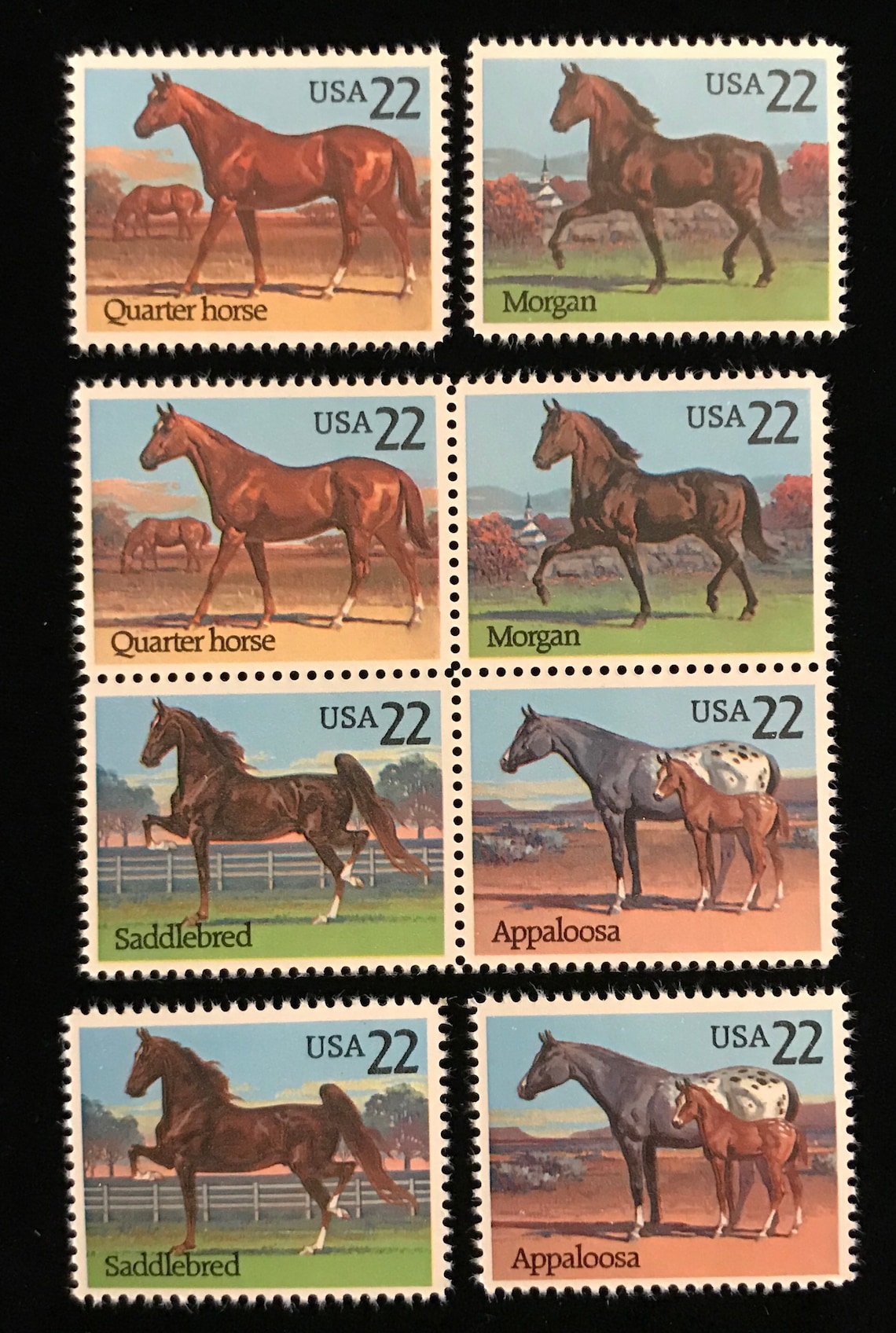 Horses Beautiful US Vintage Stamps Issued 1985 4 Different Etsy