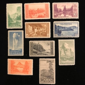 National Parks US Stamps, Scott 740 to 749, MNH, complete set of 10, vintage 1934