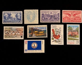 Virginia Vintage US Stamps, issued 1937 to 1988, set of 9