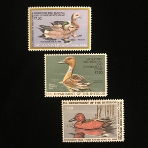 RW51, RW52, RW53, MNH, set of 3 US duck stamps, issued 1984 to 1986