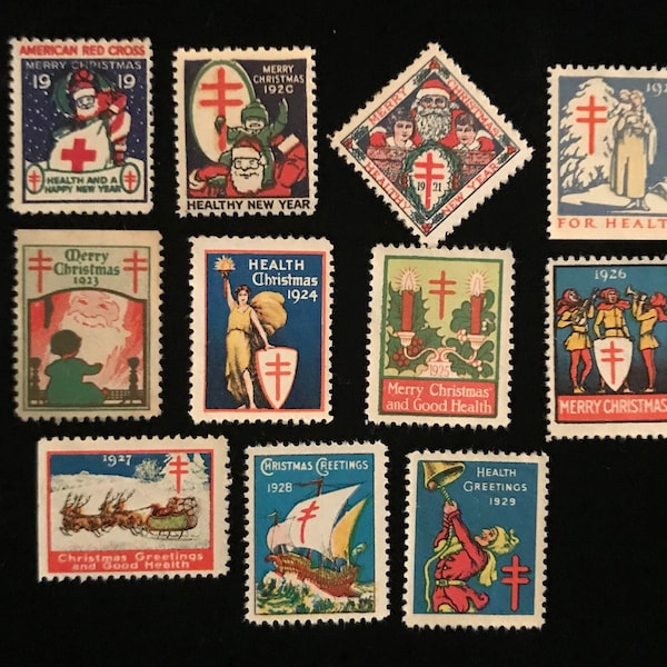 1919 to 1929 Christmas Seals, genuine complete set of 11