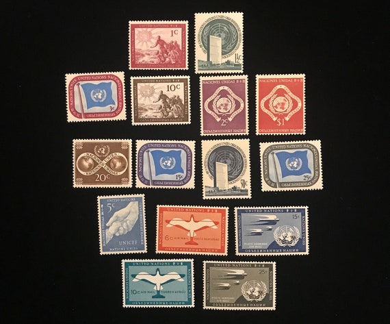 United Nations First Year Issued Vintage Postage Stamps, 1951