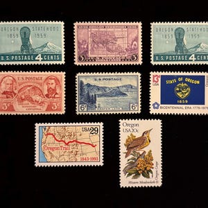 Oregon Vintage US Stamps, issued 1936 to 1993, set of 8 image 1