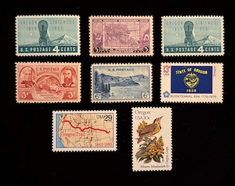 Oregon Vintage US Stamps, issued 1936 to 1993, set of 8